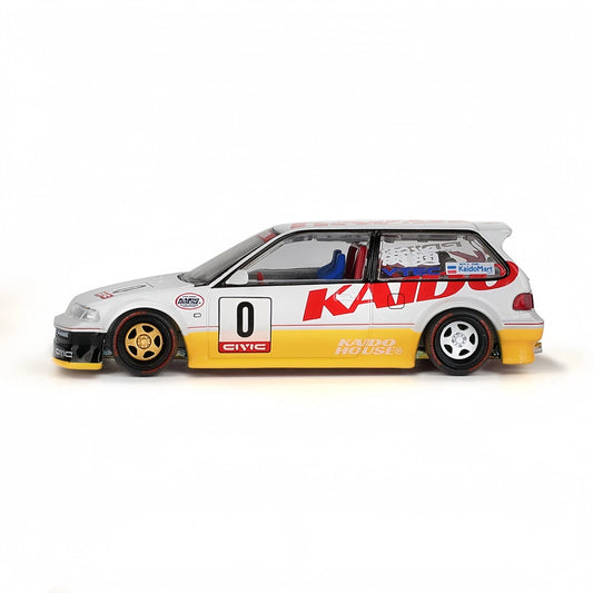 Kaido House Honda Civic EF Kanjo V1 #139 1:64 Die-Cast Model Car – White & Yellow