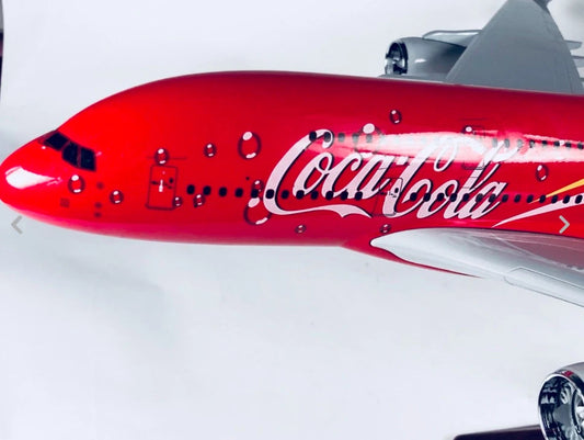 Coca-Cola Boeing 747-Style Aircraft Model with Display Stand – Red Jumbo Jet Collectible