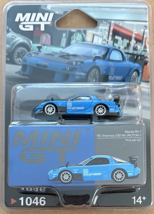 MINI GT #1046 Mazda RX-7 RE-Amemiya 20B 3ROTOR-7 1:64 Die-Cast – RHD Blue