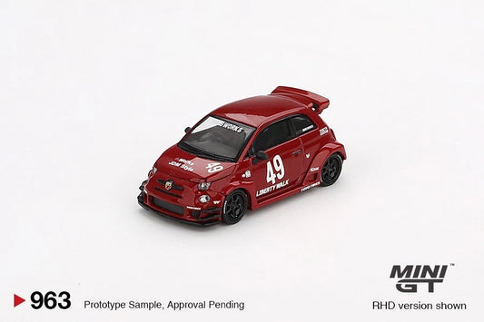 MINI GT #963 Abarth 595 LB-WORKS × Abas Works Red 1:64 Die-Cast Model Car – LHD
