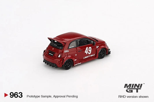MINI GT #963 Abarth 595 LB-WORKS × Abas Works Red 1:64 Die-Cast Model Car – LHD