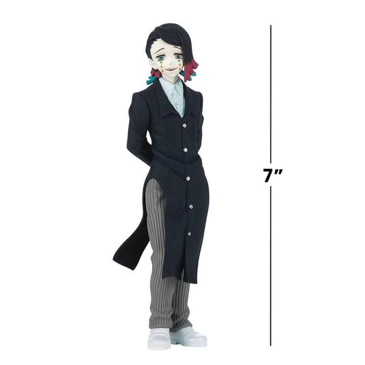 Anime Male Figure – Black Long Coat Character Statue with Striped Trousers & Display Base