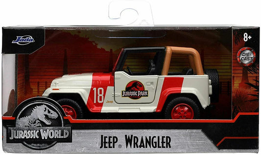 Jada Toys Jurassic Park Jeep Wrangler #12 1:24 Die-Cast Model Car – Red & White
