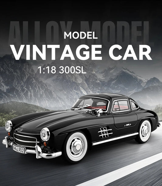1:18 Mercedes-Benz 300 SL Gullwing Vintage Alloy Model Car – Black with Red Interior