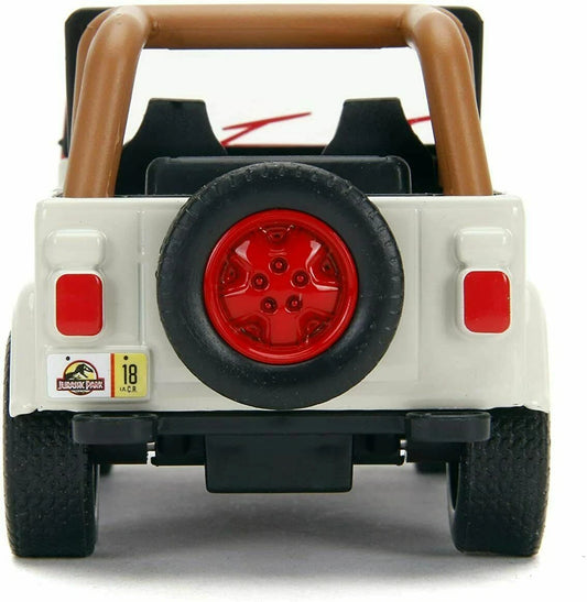 Jada Toys Jurassic Park Jeep Wrangler #12 1:24 Die-Cast Model Car – Red & White