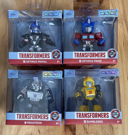 Jada Toys Transformers Metalfigs 2.5" Die-Cast Mini Figures – Optimus Prime, Megatron, Bumblebee & Optimus Primal