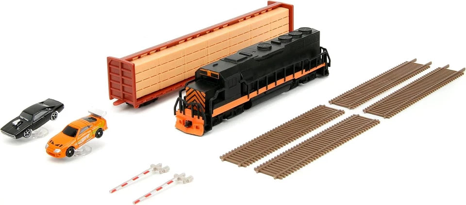 Fast & Furious Final Race Train Crossing 1:64 Nano Diorama with 2 Die-Cast Cars – Jada Toys