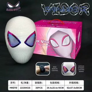 Spider-Woman style white mask with LED eyes and remote control