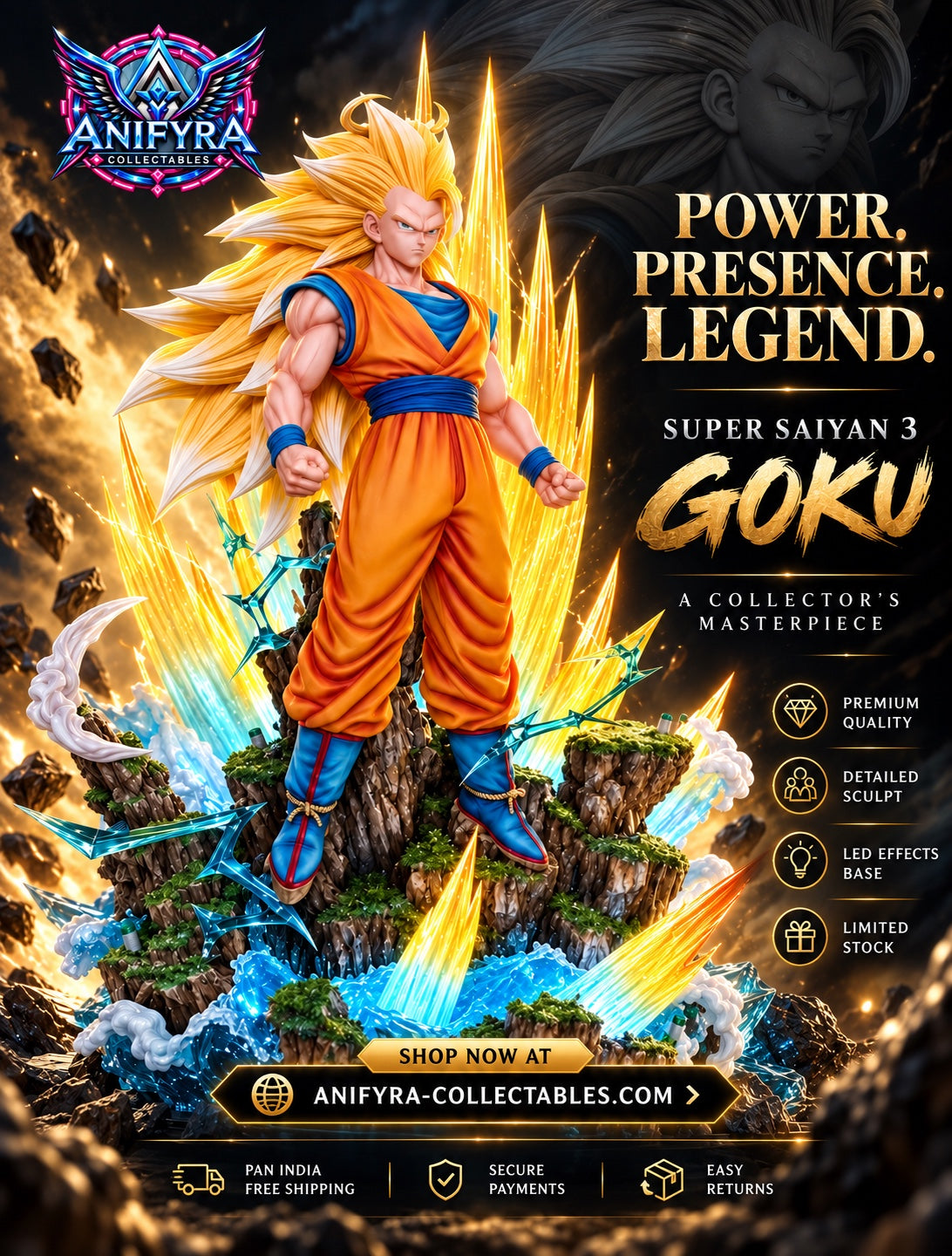 Super Saiyan 3 Goku LED collectible statue, 45 cm